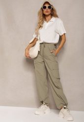 Zielone Bojówki Spodnie z Gumką w Pasie z Szerokimi Nogawkami ze Ściągaczami Nellava. Zielone jeansy dla dziewczynek Renee, z jeansu, eleganckie. Za 74.99 zł.