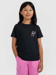 4F T-shirt regular z nadrukiem dziewczęcy - czarny 134 (8-9 lat). Czarne t-shirty i topy dla dziewczynek 4f, bez wzorów, z bawełny, bez ramiączek. W wyprzedaży za 29.99 zł.