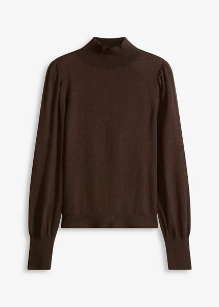 Cienki sweter. Brązowe swetry damskie bonprix, bez wzorów, bez kołnierzyka, bez ramiączek, bez kaptura. Za 109.99 zł.