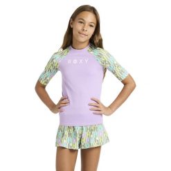 Koszulka rash vest z krótkim rękawem dla Dziewczynki ROXY ACTIVE. Zielone bluzki dla dziewczynek Roxy, bez wzorów, z elastanu, bez kołnierzyka, bez ramiączek. Za 149.99 zł.