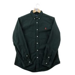 Second life - Klasyczna koszula męska jednolita Slim Fit - Jak nowy. Czarne koszule męskie Ralph Lauren, l, bez wzorów, z materiału, biznesowe, bez kołnierzyka, bez ramiączek. Za 212.96 zł.