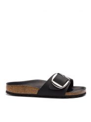 Birkenstock Klapki Madrid Big Buckle 1006523 Czarny. Czarne klapki damskie Birkenstock, bez wzorów, z nubiku, bez obcasa. Za 469.99 zł.