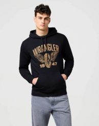 MESKA BLUZA WRANGLER AMERICANA HOODIE BLACK 112371457. Czarne bluzy męskie Wrangler, xxl, bez wzorów, z kapturem. Za 189.99 zł.