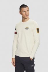 AERONAUTICA MILITARE Beżowy longsleeve męski Crew neck. Brązowe bluzki z długim rękawem męskie Aeronautica Militare, l, bez wzorów, bez kołnierzyka. W wyprzedaży za 219.99 zł.