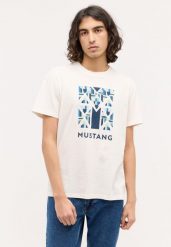 MĘSKA KOSZULKA MUSTANG Austin T-shirt NADRUK Whisper White 1014954 2013. Białe koszulki polo męskie Mustang, m, bez wzorów, bez ramiączek. Za 89.99 zł.