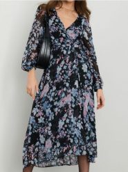 Sukienka midi w kwiaty - wielobarwny. Sukienki damskie Sinsay, l, bez wzorów, bez kołnierzyka, bez ramiączek, midi. W wyprzedaży za 33.99 zł.