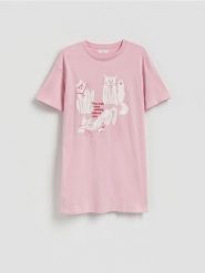 Koszula nocna z nadrukiem - różowy. Czerwone koszule nocne damskie Reserved, l, bez wzorów, z bawełny. Za 59.99 zł.