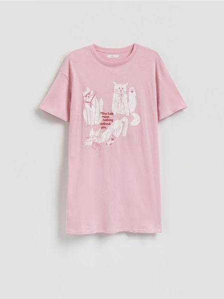 Koszula nocna z nadrukiem - różowy. Czerwone koszule nocne damskie Reserved, l, bez wzorów, z bawełny. Za 59.99 zł.