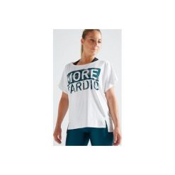 Koszulka fitness kardio damska 120 biała. Białe koszulki sportowe damskie DOMYOS, bez wzorów, z elastanu, na fitness i siłownię. Za 29.99 zł.