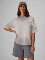 T-shirt loose z nadrukiem damski 4F 4FRSS26TTSHF4024. Szare t-shirty damskie 4f, s, bez wzorów, z bawełny, klasyczne, bez kołnierzyka. Za 45.99 zł.