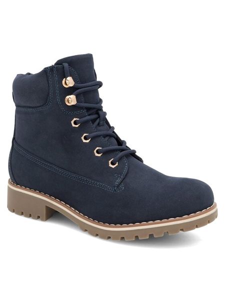 Jenny Fairy Trzewiki WS722-28G Granatowy. Niebieskie botki damskie Jenny Fairy, z syntetyku, bez obcasa, na płaskiej podeszwie, bez zapięcia. Za 149.99 zł.