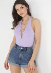 Fioletowy Top na Szyję z Odkrytymi Plecami Obemone. Fioletowe bluzki damskie Born2be, na lato, l, bez wzorów, bez kołnierzyka, bez ramiączek. Za 39.99 zł.