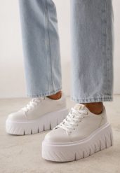 Białe Sneakersy VICES na Platformie Typu Chunky Tassi. Białe obuwie sportowe damskie Renee, bez wzorów, z dzianiny. Za 149.99 zł.