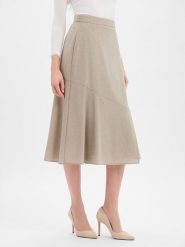 BOSS Damska spódnica midi z wełny dziewiczej - Vuleran Kobiety wełna ze strzyży beżowy marmurkowy, 36. Brązowe spódnice damskie Boss, bez wzorów, z tkaniny, biznesowe, midi, kopertowe. Za 1,199.95 zł.