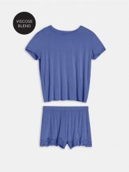 Wiskozowa piżama dwuczęściowa - granatowy. Niebieskie piżamy damskie Sinsay, l, bez wzorów, z wiskozy, bez ramiączek. Za 39.99 zł.