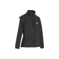 Kurtka jeździecka 500 Softshell damska. Szare kurtki damskie FOUGANZA, xs, bez wzorów, z elastanu, bez kaptura. W wyprzedaży za 149.99 zł.