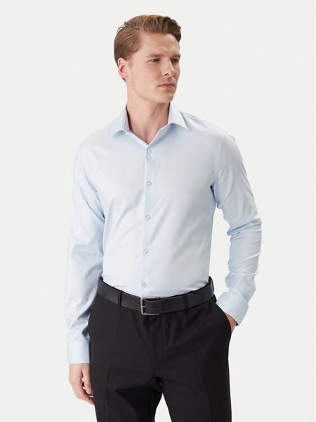 Calvin Klein Koszula LV019EU090 Niebieski Slim Fit. Niebieskie koszule męskie Calvin Klein, m, bez wzorów, z bawełny, biznesowe, bez kołnierzyka, bez ramiączek. Za 253.99 zł.