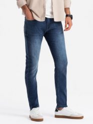 Dopasowane męskie spodnie jeansowe SLIM FIT z elastanem niebieskie V1 OM-PADP-0214 XXL. Niebieskie spodnie sportowe męskie Ombre, m, bez wzorów, z elastanu. Za 302.57 zł.