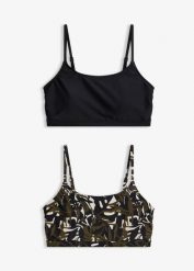 Biustonosz bikini bustier, 2 szt., gładki i z nadrukiem. Czarne biustonosze bonprix, bez wzorów. Za 119.99 zł.