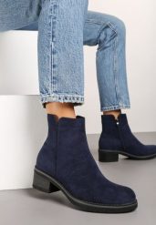 Granatowe Klasyczne Botki z Ociepleniem Rearielis. Niebieskie botki damskie Born2be, z jeansu, eleganckie, bez obcasa, na obcasie, bez zapięcia. Za 129.99 zł.