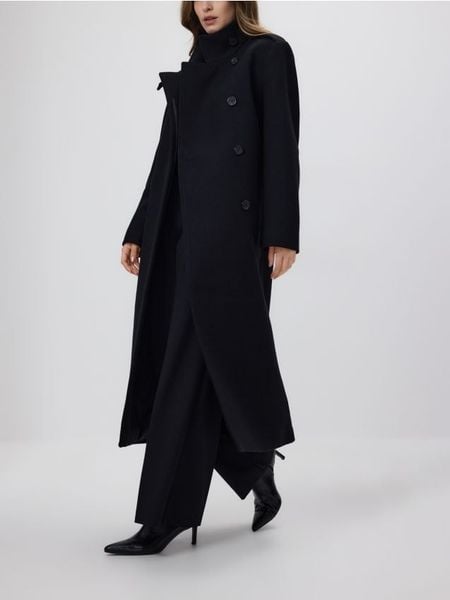 Płaszcz z dodatkiem wełny - czarny. Czarne płaszcze damskie Reserved, l, bez wzorów, z tkaniny, klasyczne, bez kaptura. Za 459.99 zł.