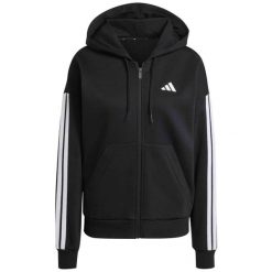 Damska polarowa bluza z kapturem na zamek adidas Essentials 3-Stripes. Czarne bluzy sportowe damskie Adidas, l, z aplikacjami, z materiału, z kapturem, na fitness i siłownię. Za 292.55 zł.
