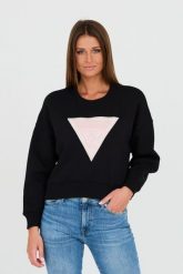 GUESS Czarna damska krótka bluza, Rozmiar L. Czarne bluzy damskie Guess, l, z aplikacjami, bez kaptura. W wyprzedaży za 219.99 zł.