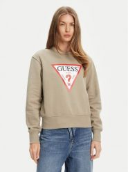 Guess Bluza W2YQ16 KBA11 Khaki Regular Fit. Brązowe bluzy damskie Guess, xxl, z aplikacjami, z bawełny, bez kaptura. Za 199.99 zł.