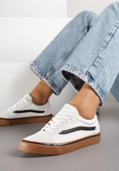 Biało-Beżowe Tenisówki z Boczną Naszywką Simeris. Białe obuwie sportowe damskie Renee, z aplikacjami, z jeansu, klasyczne, bez zapięcia. Za 79.99 zł.