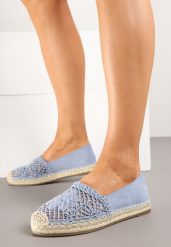 Niebieskie Espadryle z Ażurową Cholewką i Plecionką Sdivena. Niebieskie espadryle damskie Renee, w ażurowe wzory, eleganckie, bez obcasa, na obcasie, bez zapięcia. Za 69.99 zł.