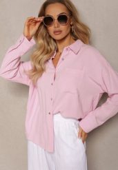 Różowa Klasyczna Koszula z Wiskozy i Lnu Vistar. Czerwone bluzki damskie Renee, l, bez wzorów, z jeansu, eleganckie, bez kołnierzyka, bez ramiączek. Za 89.99 zł.