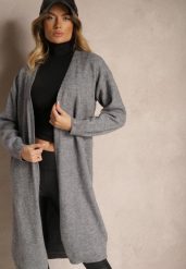 Szary Niezapinany Casualowy Kardigan z Wełną o Długim Kroju Zozita. Szare kardigany damskie Renee, uniwersalny, bez wzorów, z jeansu, eleganckie, bez kołnierzyka, bez ramiączek, długie, bez kaptura. Za 84.99 zł.
