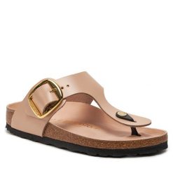 Japonki Birkenstock. Brązowe klapki damskie Birkenstock, bez wzorów, bez obcasa. Za 719.99 zł.