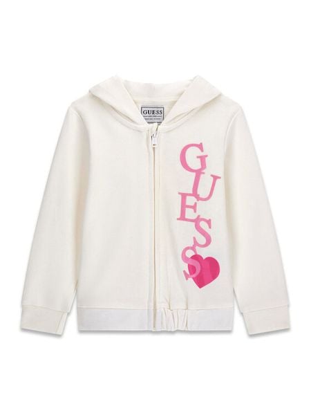 Guess Bluza K6RQ01 KA6R4 Biały Regular Fit. Białe bluzy dla dziewczynek Guess, z aplikacjami, z bawełny, bez ramiączek, bez kaptura. Za 199.99 zł.