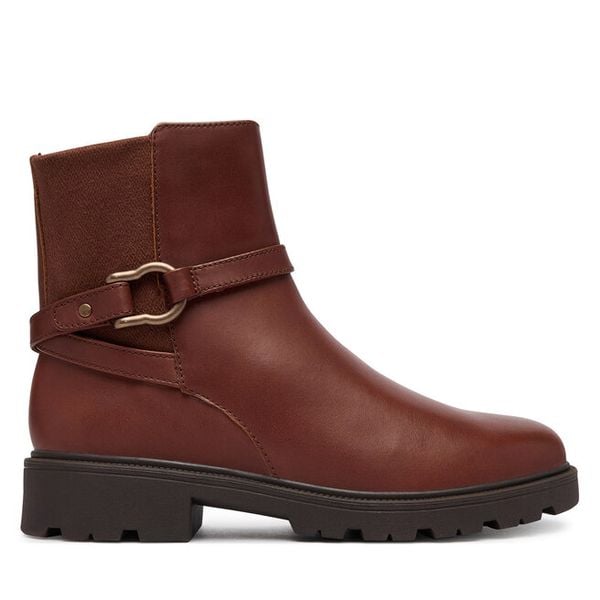 Botki Clarks. Brązowe botki damskie Clarks, bez obcasa, na płaskiej podeszwie, bez zapięcia. Za 479.99 zł.