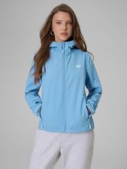 4F Kurtka softshell wiatroodporna membrana 5000 damska - niebieska XXL. Niebieskie kurtki damskie 4f, xxl, bez wzorów, z materiału, bez kaptura. Za 299.99 zł.