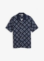 Koszula z krótkim rękawem i kołnierzykiem kubańskim. Niebieskie koszule męskie bonprix, l, bez wzorów, bez kołnierzyka, bez ramiączek. Za 32.99 zł.