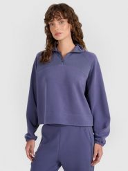 4F Bluza dresowa nierozpinana z modalem damska - granatowa M. Niebieskie bluzy sportowe damskie 4f, m, bez wzorów, z dresówki, bez kaptura. W wyprzedaży za 159.99 zł.