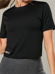 Koszulka - czarny. Czarne t-shirty damskie Sinsay, l, bez wzorów, bez kołnierzyka. W wyprzedaży za 8.99 zł.
