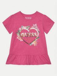 Guess T-Shirt K5GI10 K6YW Różowy Regular Fit. Czerwone t-shirty i topy dla dziewczynek Guess, z aplikacjami, z bawełny, bez ramiączek. Za 69.99 zł.