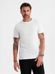 Męski klasyczny bawełniany T-shirt BASIC - biały V4 OM-TSBS-0236 XXL. Białe t-shirty męskie Ombre, m, bez wzorów, z bawełny, klasyczne, bez kołnierzyka. Za 60.50 zł.