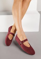 Bordowe Balerinki w Stylu Mary Jane Urifiel. Czerwone baleriny damskie Born2be, bez wzorów, z jeansu, eleganckie, bez obcasa. Za 59.99 zł.