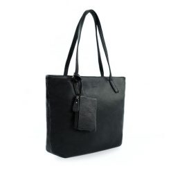 Torba damska skórzana shopper Solier FL34 Rillia czarna. Czarne torby na laptopa damskie bez wzorów, z bawełny. Za 166.99 zł.