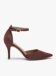 Ciemnobrązowe czółenka na szpilce. Brązowe czółenka damskie Ryłko, bez wzorów, z gumy, eleganckie, bez obcasa, na obcasie, bez zapięcia. Za 399.99 zł.