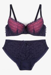 Granatowo-Fuksjowy Komplet Bielizny Koronkowej Klasyczny Biustonosz i Figi z Wysokim Stanem Nasellea. Niebieskie biustonosze Renee, z aplikacjami, z koronki. Za 24.99 zł.