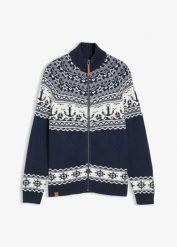 Sweter rozpinany w norweski wzór. Niebieskie kardigany męskie bonprix, m, bez wzorów. Za 149.99 zł.
