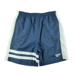 Reebok Szorty Męskie Vintage Y2K Granatowe. Niebieskie krótkie spodenki sportowe męskie Reebok, l, bez wzorów, z materiału, na fitness i siłownię. Za 85.16 zł.