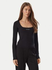 Guess Bluzka V6BP05 K6318 Czarny Slim Fit. Czarne bluzki damskie Guess, xs, z aplikacjami, z syntetyku, bez kołnierzyka, bez ramiączek. Za 234.99 zł.