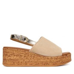 Sandały Tamaris. Brązowe sandały damskie Tamaris, bez wzorów, bez obcasa, na koturnie, bez zapięcia. Za 359.99 zł.