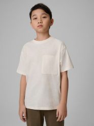 4F T-shirt loose gładki chłopięcy - biały 140 (9-10 lat). Białe t-shirty dla chłopców 4f, bez wzorów, z dresówki, bez ramiączek. Za 49.99 zł.